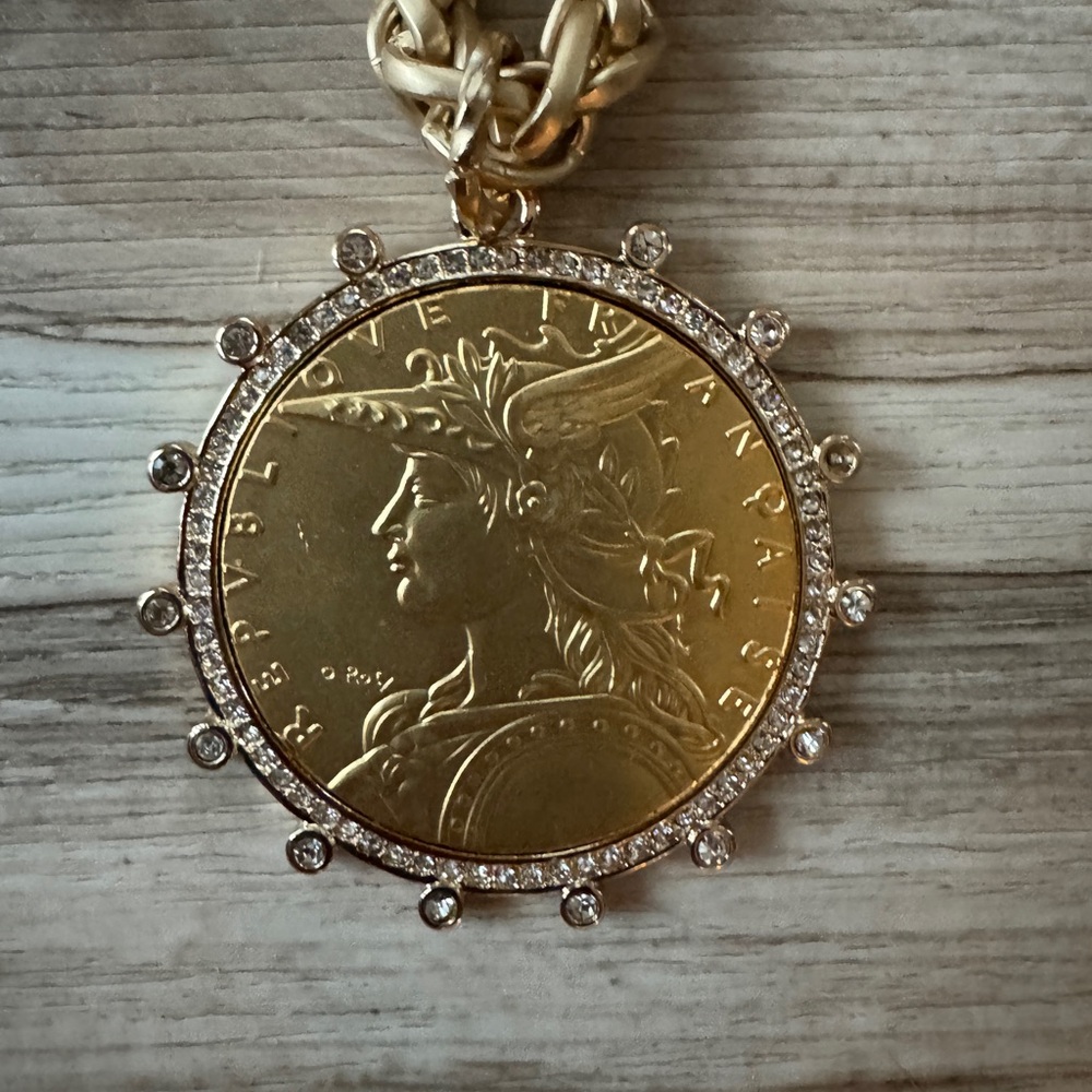 VB & Co. French coin necklace matte gold boutique